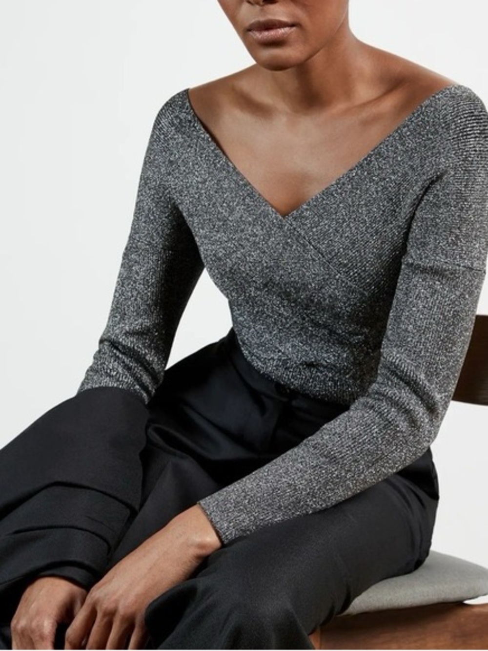 Ted Baker London Kyyra Sparkle Off-Shoulder Long-Sleeve Women's Top - Metallic 8